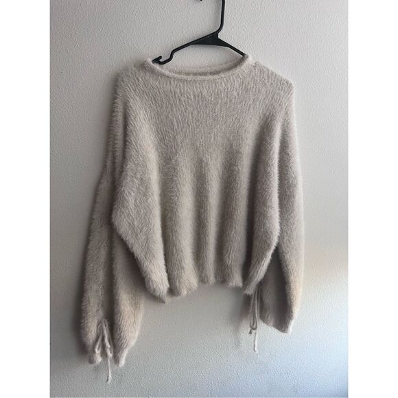 Oh Polly Sweaters - Oh Polly Fluffy Cream Tie Sleeve Sweater